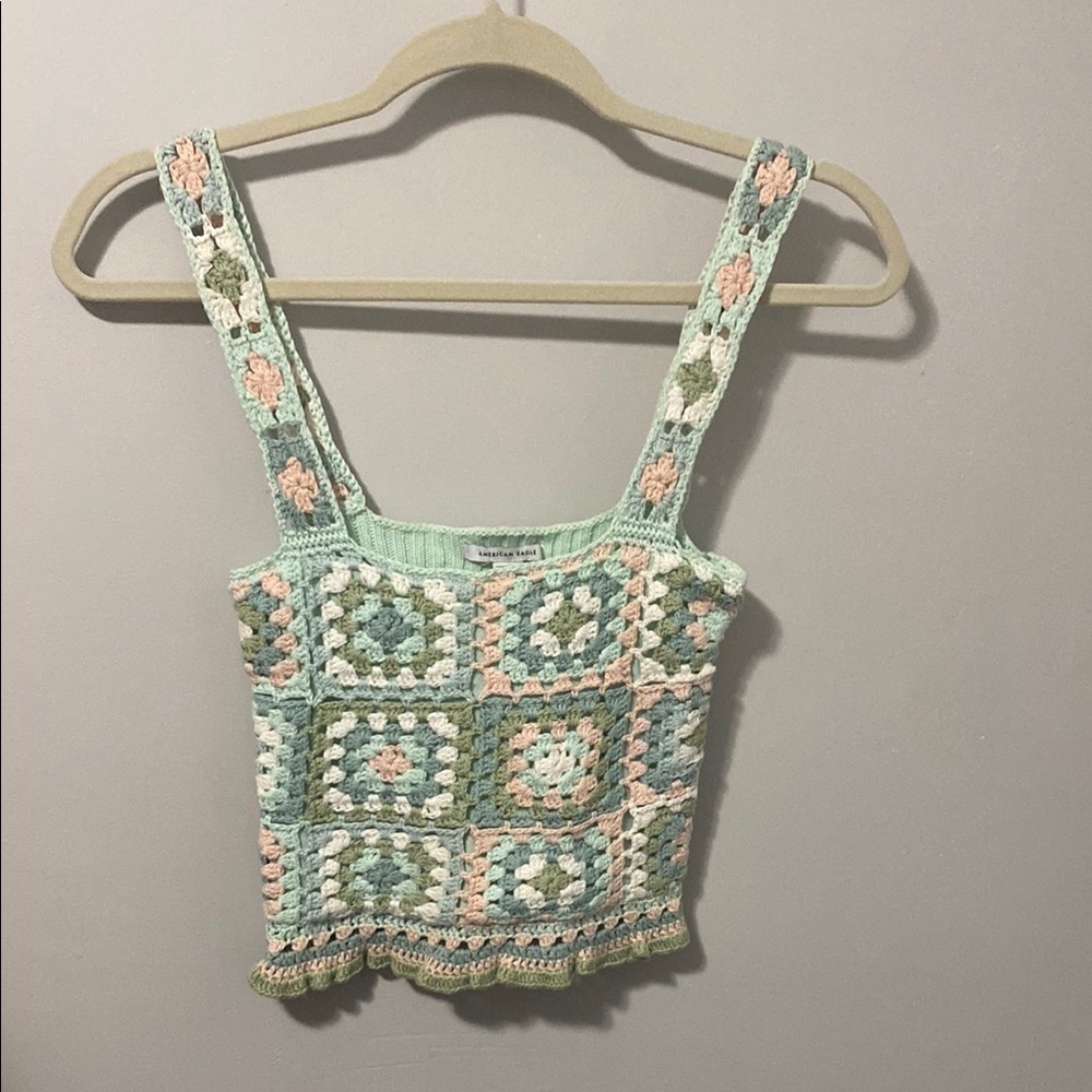 American Eagle Outfitters Green Cropped Embellished Tank Top